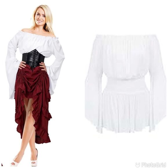 Renaissance Gothic Blouse Flare Sleeve Off Shoulder Boho Corset - Picture 1 of 14